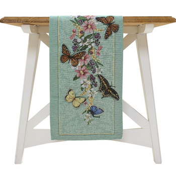 84 Inch Green Country Butterfly Floral Jacquard Table Runner Cotton