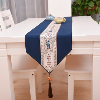 Navy Blue Table Runner Gray Decorative Coffee Modern Cotton 