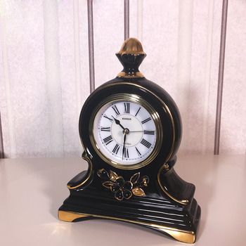 White Table Clock Black Ceramics Quartz Desk clock Small Quiet 8 Inch 