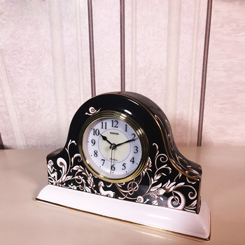 8 Inch White Table Clock Black Ceramics Quartz Desk Clock Small Quiet 