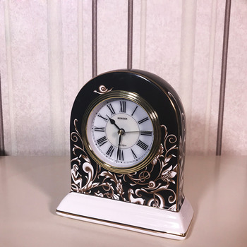 Ceramics White Table Clock Black Quartz Desk clock Small Quiet 8 Inch 