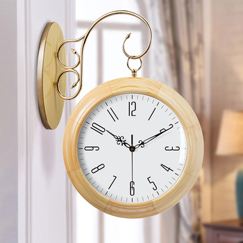 20 Inch Solid Wood Double Sided Wall Clock Living Room Quiet White 