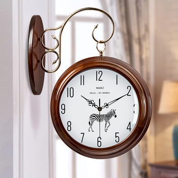 Solid Wood Double Sided Wall Clock Living Room Contemporary White