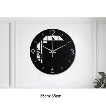 Big Round Black Wood Grain Nordic home creative Metal Wall Clock