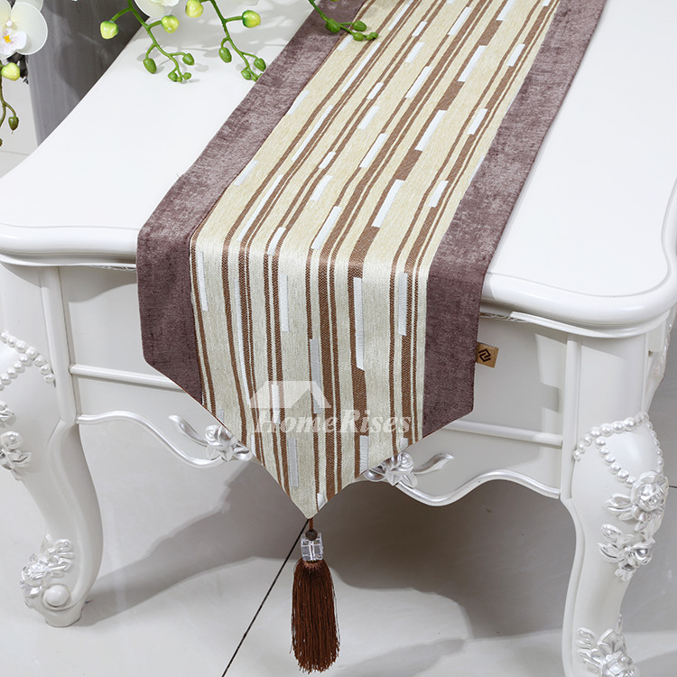 Classical Chenille Stripe Cotton Linen Table Runner 