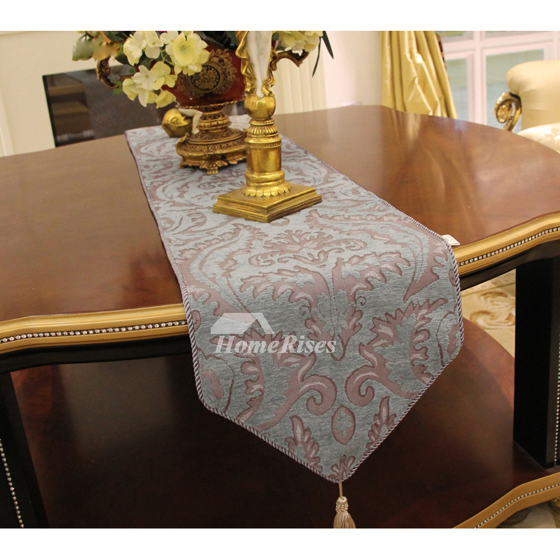 Beige/ Blue/ Purple Coffee Table Runner Luxurious Chenille Jacquard