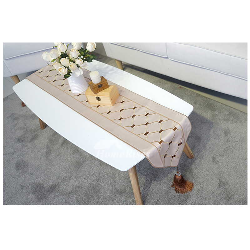 Beige/ Blue Plaid Table Runner Elegant Tablecloth Modern Rustic Coffee