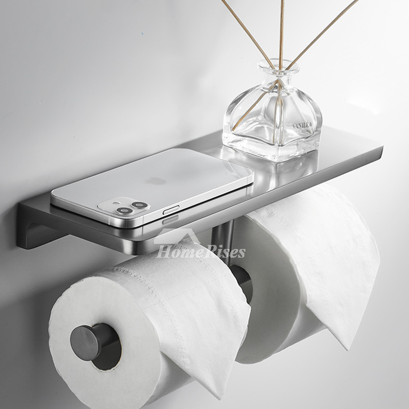 Double Gunmetal Grey Toilet Paper Holder Hotel Matte Black/ Gold/ White  Thickened Bathroom Toilet Roll Holder with Shelf