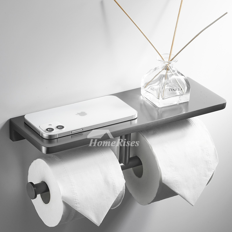 Toilet Paper Holder, Modern, Matte Black, With Shelf