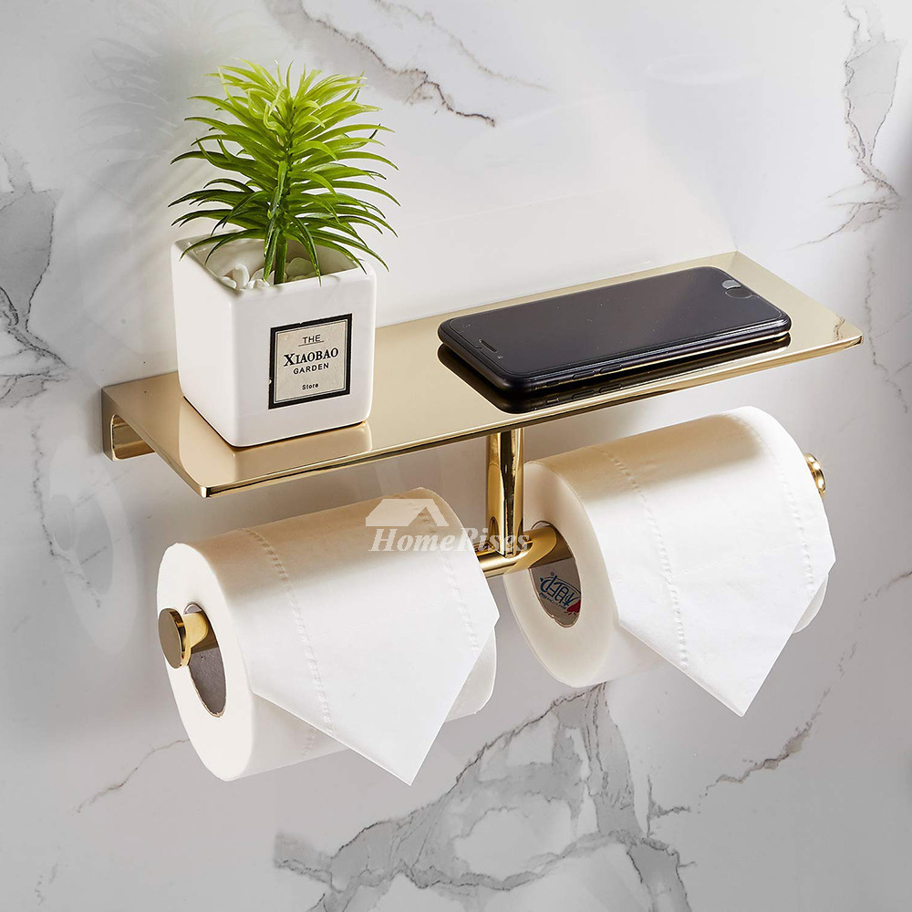 High End Double Gold Toilet Paper Holder Wall Mount Paper Towel Holder
