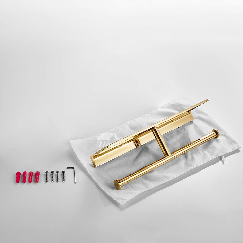 High End Double Gold Toilet Paper Holder Wall Mount Paper Towel Holder