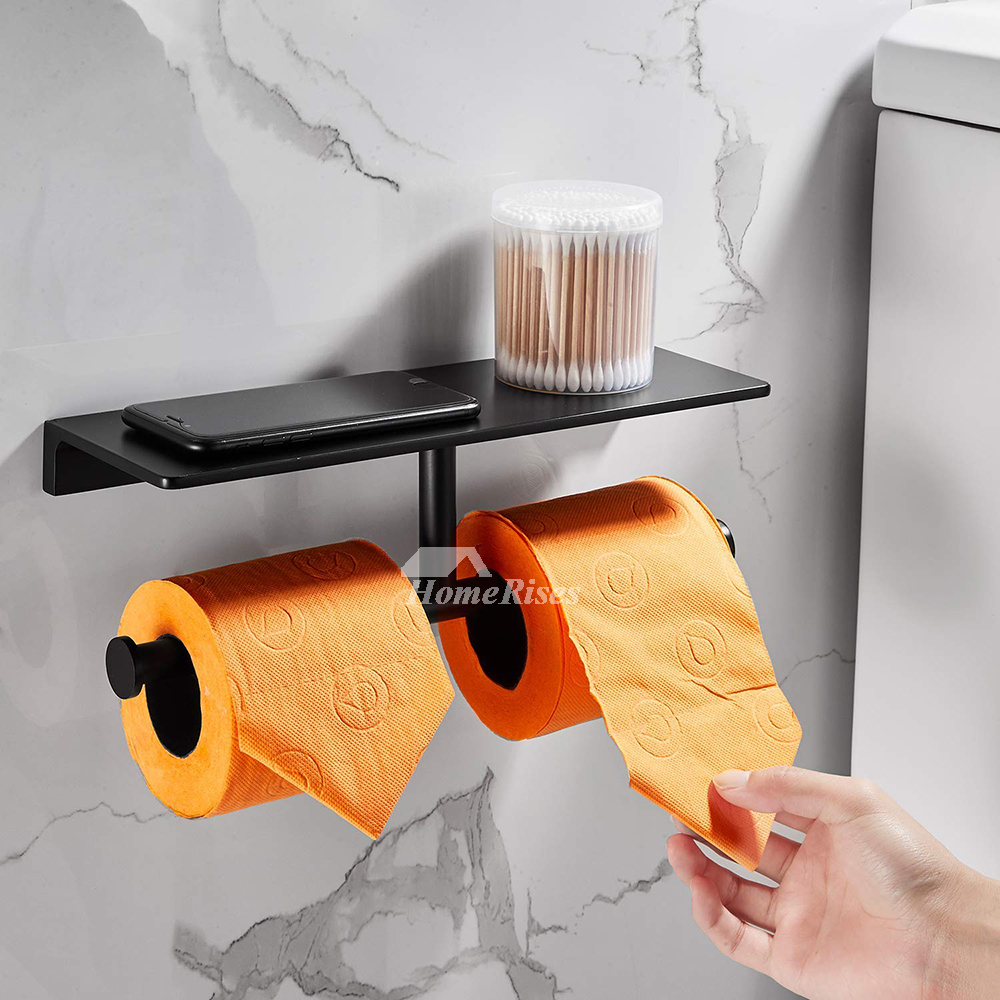 Double Gunmetal Grey Toilet Paper Holder Hotel Matte Black/ Gold