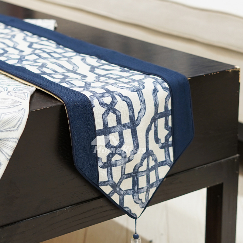 Cotton Linen Holiday Table Runners Luxury 72 Inch Blue Coffee