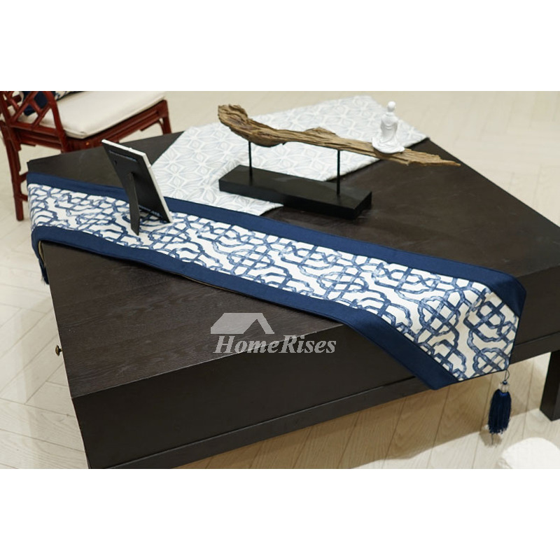 Cotton Linen Holiday Table Runners Luxury 72 Inch Blue Coffee