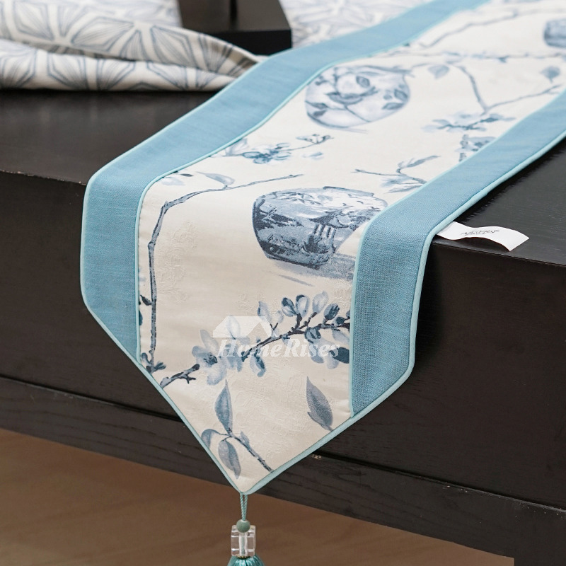Cotton Linen Holiday Table Runners Luxury 72 Inch Blue Coffee