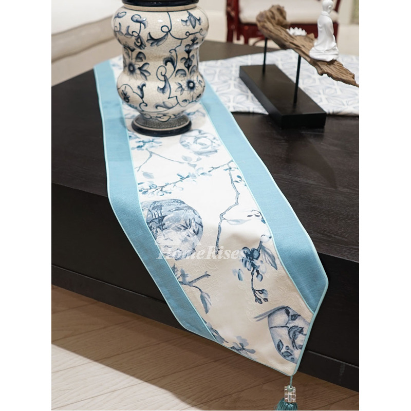 Cotton Linen Holiday Table Runners Luxury 72 Inch Blue Coffee
