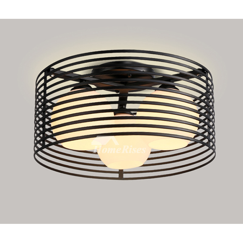 Minimalist Ceiling Lights Black/ White Round Wrought Iron Glass Shade 3