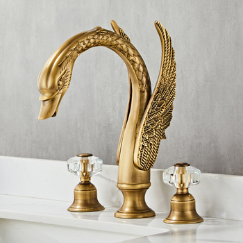 Widespread Antique Brass Swan Bathroom Faucet 3 Hole Polished Brass/ Chrome/ Matte Black Hotel Creative Crystal Handle Luxury Bathtub Faucet