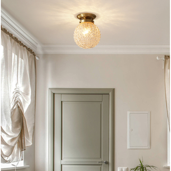 Bedroom Crystal Ball Ceiling Light Creative Simple Corridor Balcony Solid Brass Ceiling Light Glass Flush Mount