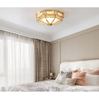 Copper Ceiling Light Bedroom Warm Romantic Living Room Brass Frosted Glass Lampshade E27