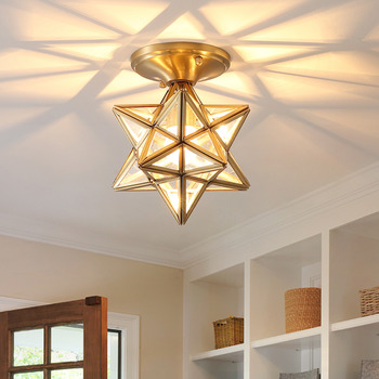 Balcony Home Ceiling Lights Entrance Hallway Restaurant Creative Small INS Brass Star Shade E27
