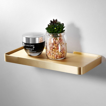 Simple Gold Luxury Bathroom Shelves Wall Mounted Brushed Brass / Glass Phone Holder Decorative Shower Small Wall Shelf