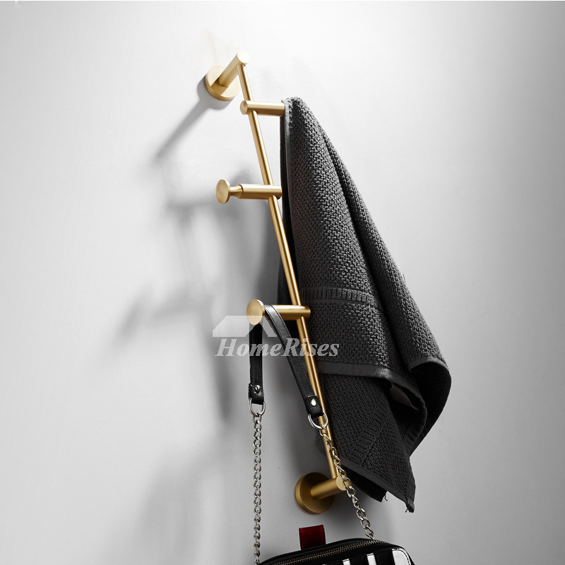 Luxury Brushed Brass Decorative Wall Robe Hooks Rotatable Gold Unique Bathroom Designer 3 - 6 Hook Wall Mounted Coat Rack  Luxury Brushed Brass Decorative Wall Robe Hooks Rotatable Gold Unique Bathroom Designer 3 - 6 Hook Wall Mounted Coat Rack