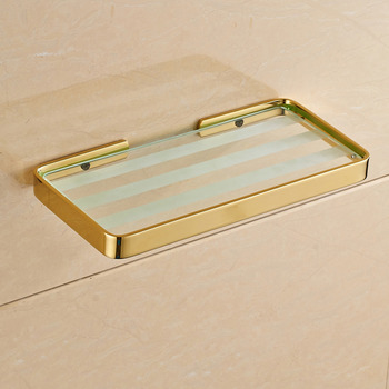 Simple Gold Polished Brass Small Bathroom Shelves Wall Mounted Glass Phone Holder Decorative Shower Soap Dish Wall Shelf