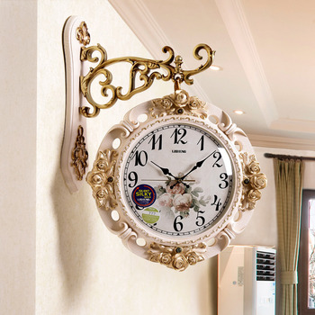 Beautiful Floral Decorative Double Sided Quartz Wall Clock Wooden Silent Used for Home and Outdoor, Best Gifts for Relatives and Friends