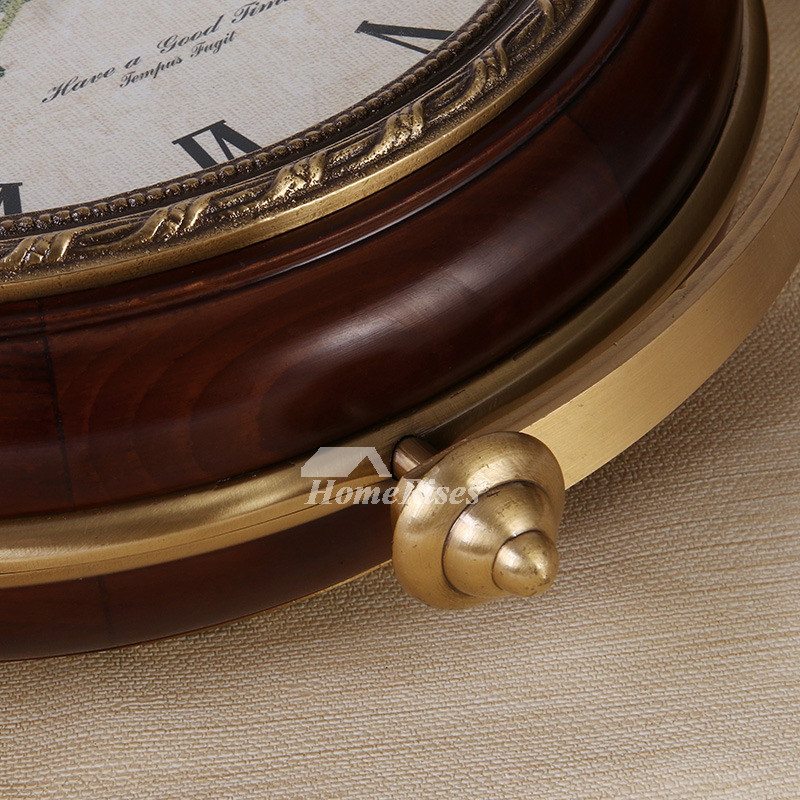 Luxury Rustic Living Room Decorative Double Sided Wall Clock Analog Silent Brass Wooden