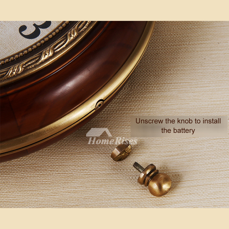 Luxury Rustic Living Room Decorative Double Sided Wall Clock Analog Silent Brass Wooden