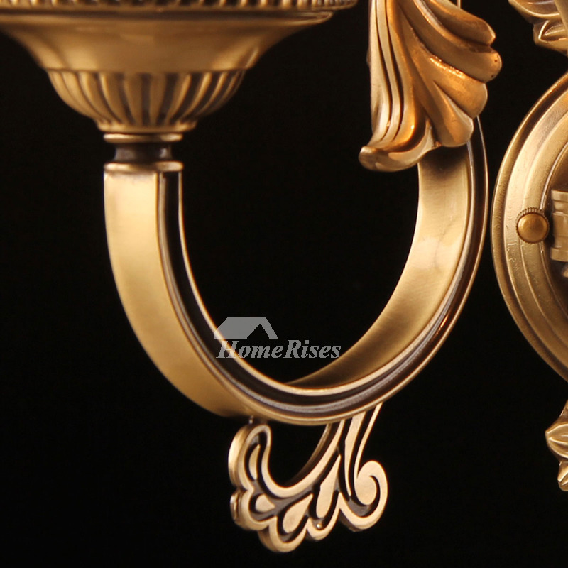American Vintage Wall Lamps Living Room Corridor Mirror Front Solid Brass Carved Glass Shade Gold 