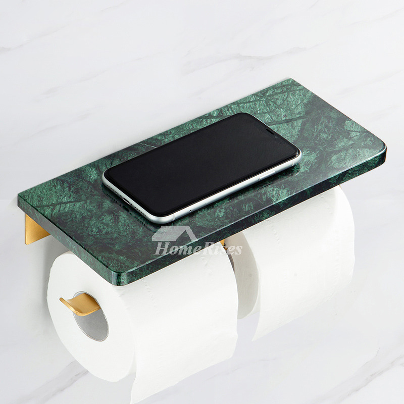 Marble Double Toilet Paper Holder with Shelf, Paper Towel Holder