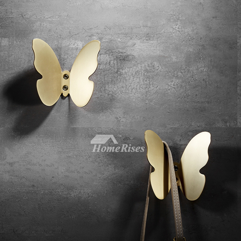 Brushed Brass Butterfly Decorative Coat Hooks Gold Bathroom Robe Hook  Luxury Bedroom and Shower Wall Hooks