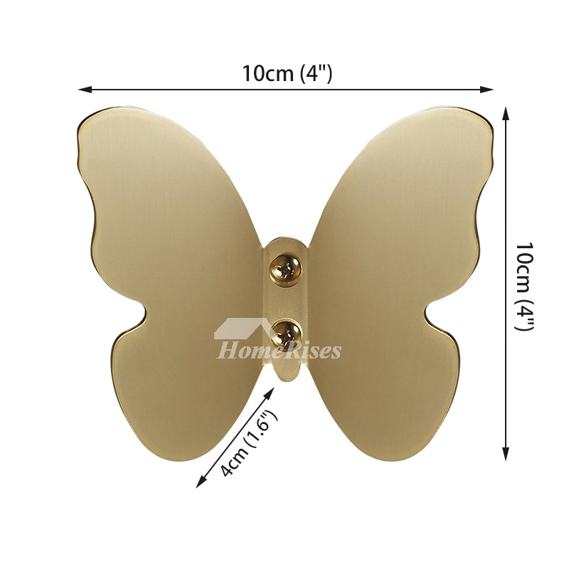 Brushed Brass Butterfly Decorative Coat Hooks Gold Bathroom Robe