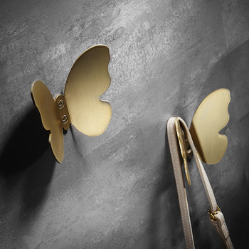 Brushed Brass Butterfly Decorative Coat Hooks Gold Bathroom Robe Hook Luxury Bedroom and Shower Wall Hooks