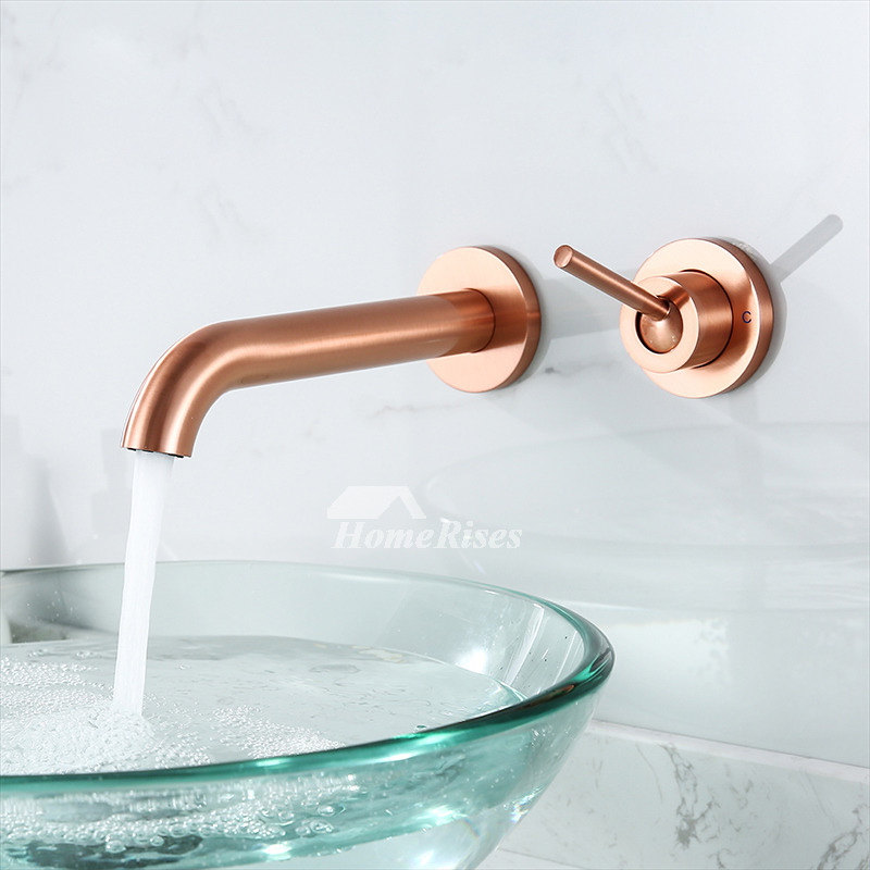 Embedded Wall Mount Rose Gold Brushed Brass Bathroom Wash Sink Faucet 2