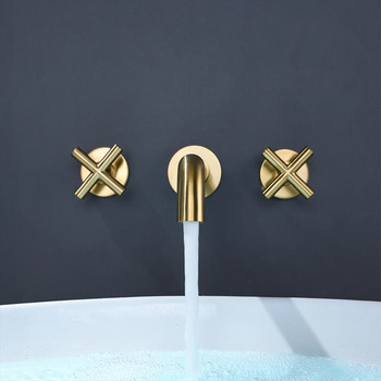 Modern Bathroom Tub Faucets Wall Mount Brushed Gold/ Black/ Chrome Brass 3 Hole Rotatable Cross Handles