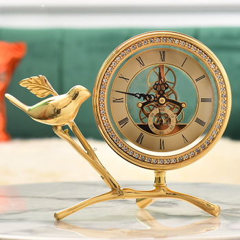 Gold Luxury Creative Table Clock Bird Brass Living Room Desktop Decoration Exquisite Cute