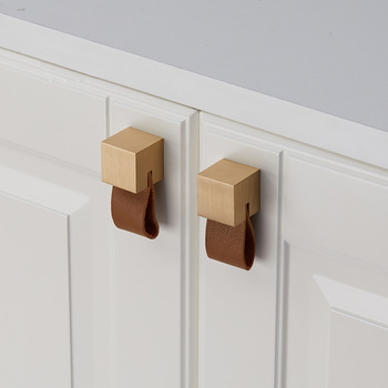 Square Brass Leather Handle Cute Unique Closet Door Knobs And Pulls