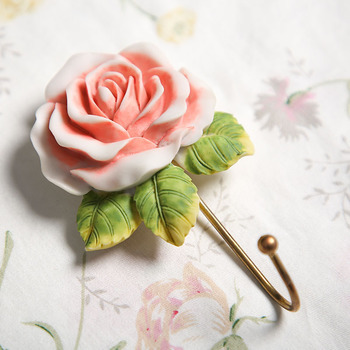 Rose Decorative Resin Flower Robe Towel Hooks Wall Coat Hook Fancy Cute Handmade Resin and Iron