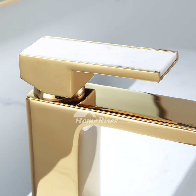 Polished Gold Brass Bathroom Faucets Modern Single Hole Marble Handle
