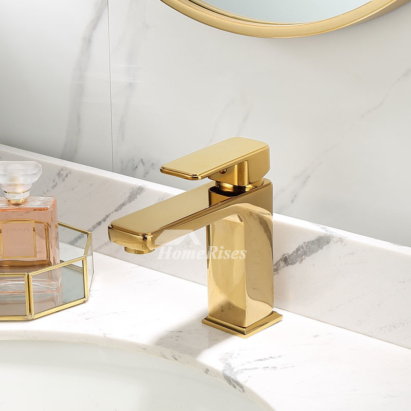 Polished Gold Brass Bathroom Faucets Widespread Modern Single Hole