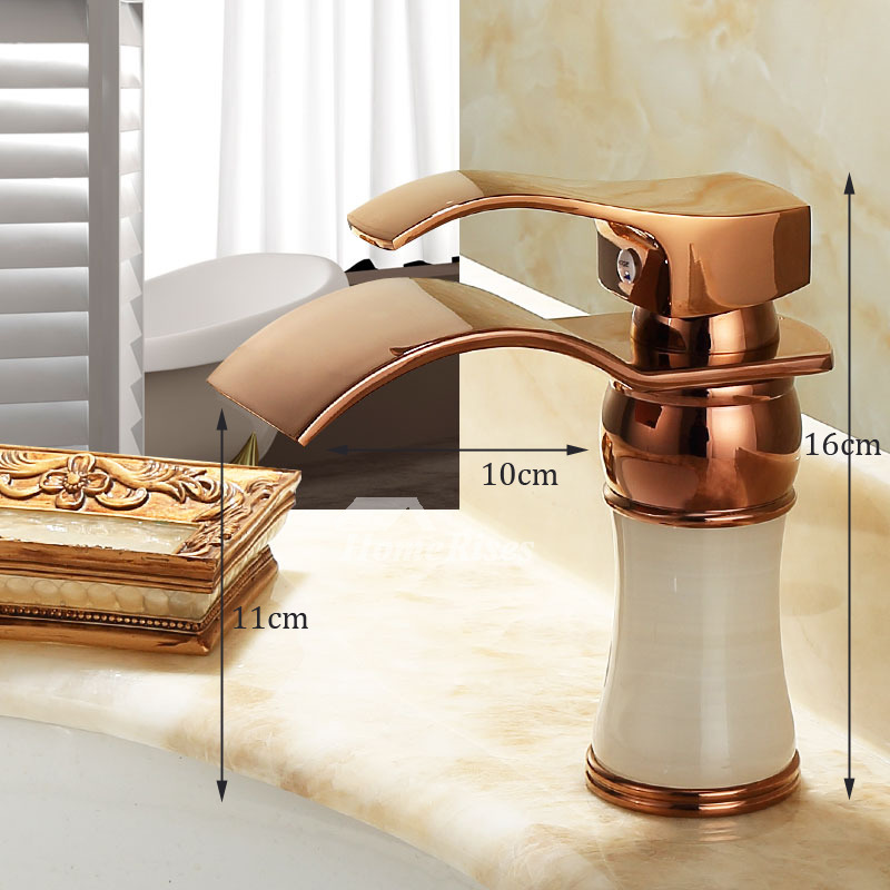 Rose Gold Bathroom Faucet Antique Single Hole Kitchen Waterfall Jade ...