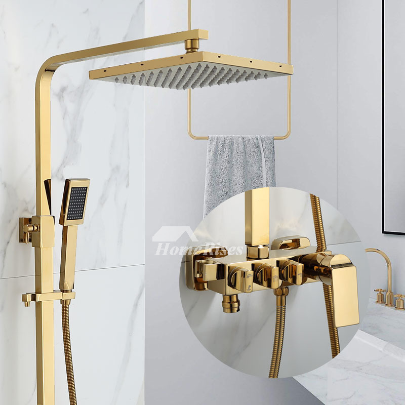 Gold Bathroom Faucets Brass Shower System With Hand Shower Square Best