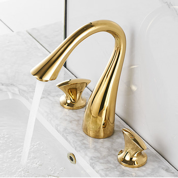 Gold/ Black/ Silver Swan Bathroom Faucets 3 Hole Polished Brass/ Oil Rubbed Bronze/ Chrome Sink Faucets 