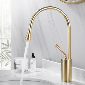 Rose Gold Faucet 3 Hole Polished Bathroom Jade Brass Faucets For Vessel Sinks Waterfall