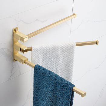 Luxury Gold Brushed Brass/ Chrome Swing Arm Towel Bars Wall Mount Bathroom Shower Rack Silver Bar