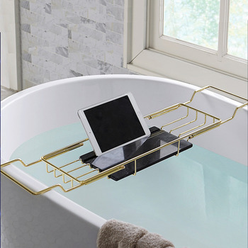 Bathroom Marble Bathtub Rack Adjustable Gold/ Silver Stainless Steel Tub Tray for Luxury Bath