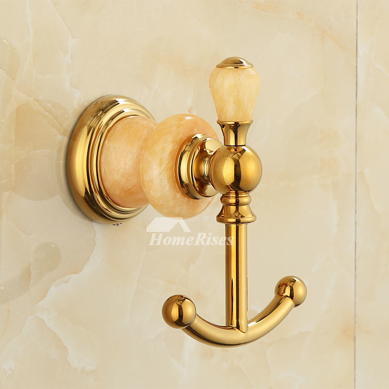 Gold Jade Coat Hook Bathroom Hardware Double Robe Hook Brass Rose Gold  Luxury